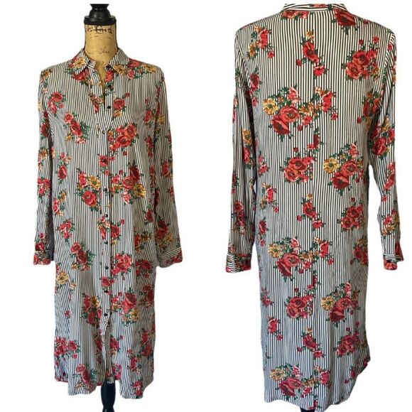 FOREVER 21 Pinstripe Button-Up Long sleeves Midi Dress - Picture 1 of 5